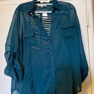 Jasmine. Semi-sheer Emerald Green Hi-Lo Blouse, see Back